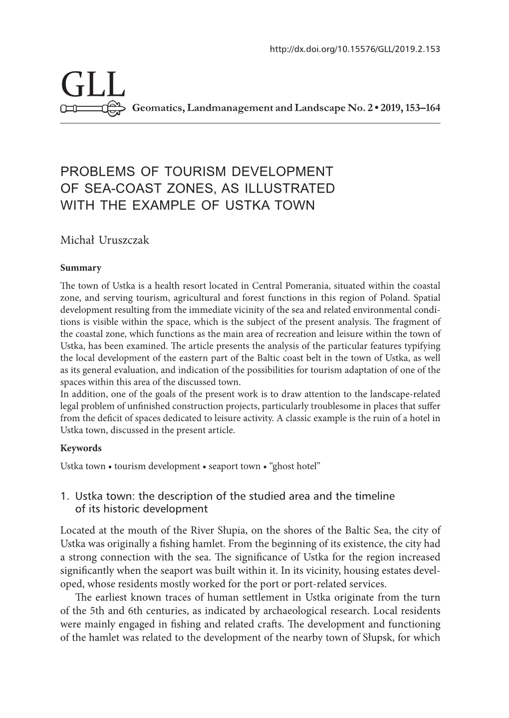 Problems of Tourism Development of Sea-Coast Zones, As Illustrated with the Example of Ustka Town