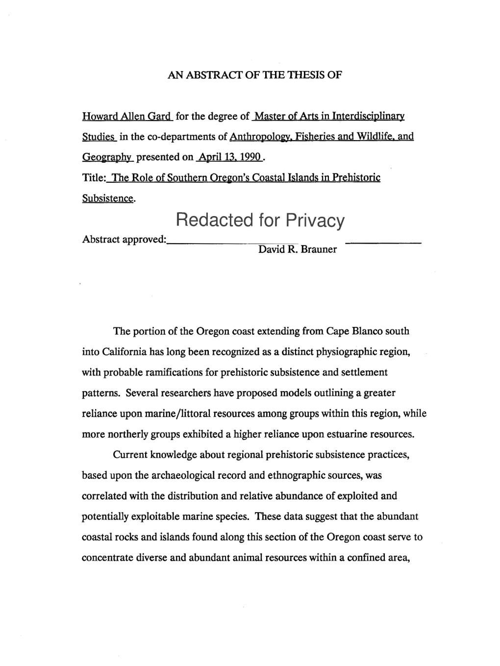 The Role of Southern Oregon's Coastal Islands in Prehistoric Subsistence