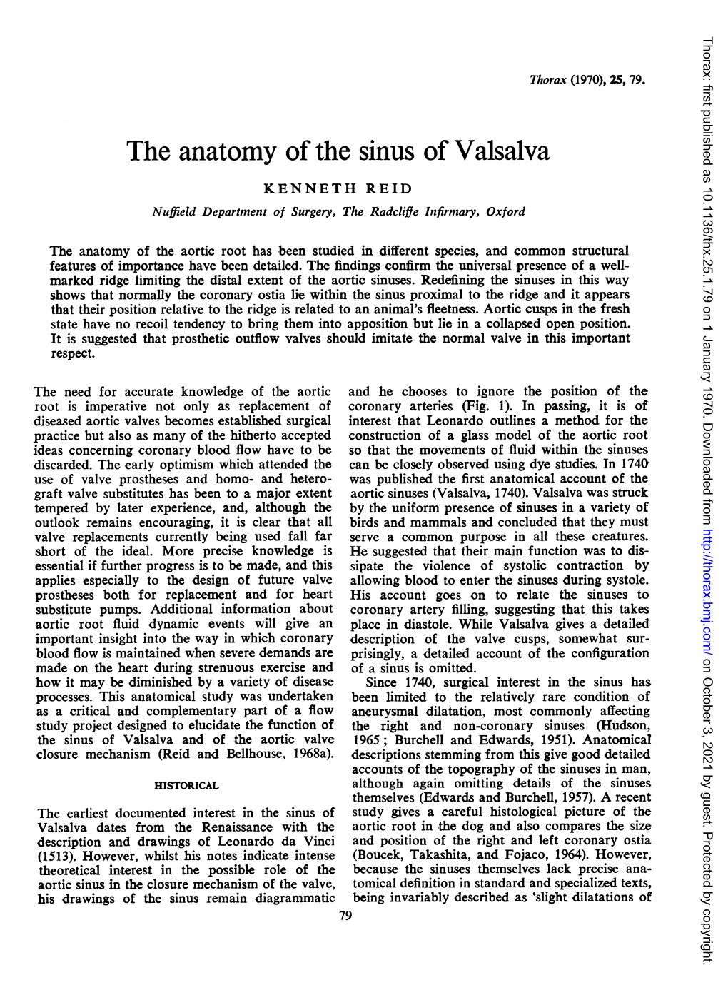 The Anatomy of the Sinus of Valsalva KENNETH REID Nuffield Department of Surgery, the Radcliffe Infirmary, Oxford