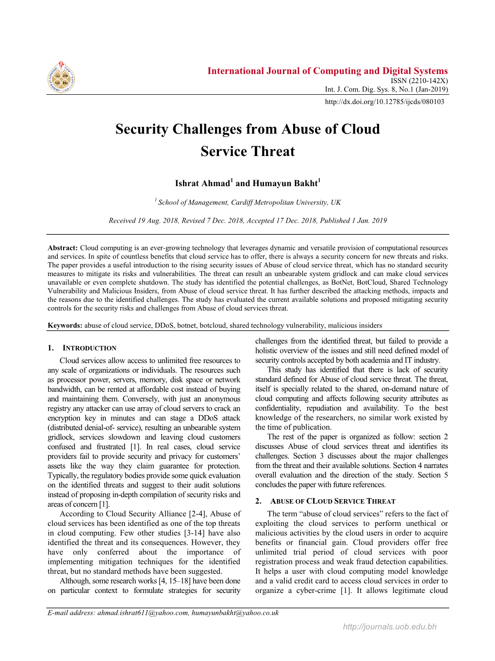 Security Challenges from Abuse of Cloud Service Threat
