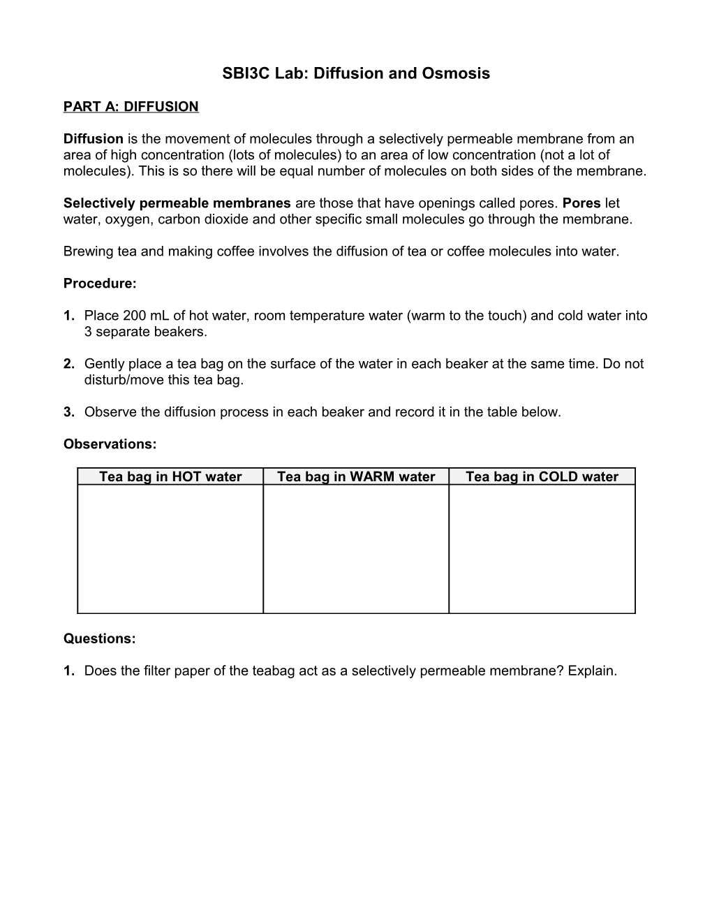 Lab: Diffusion and Osmosis