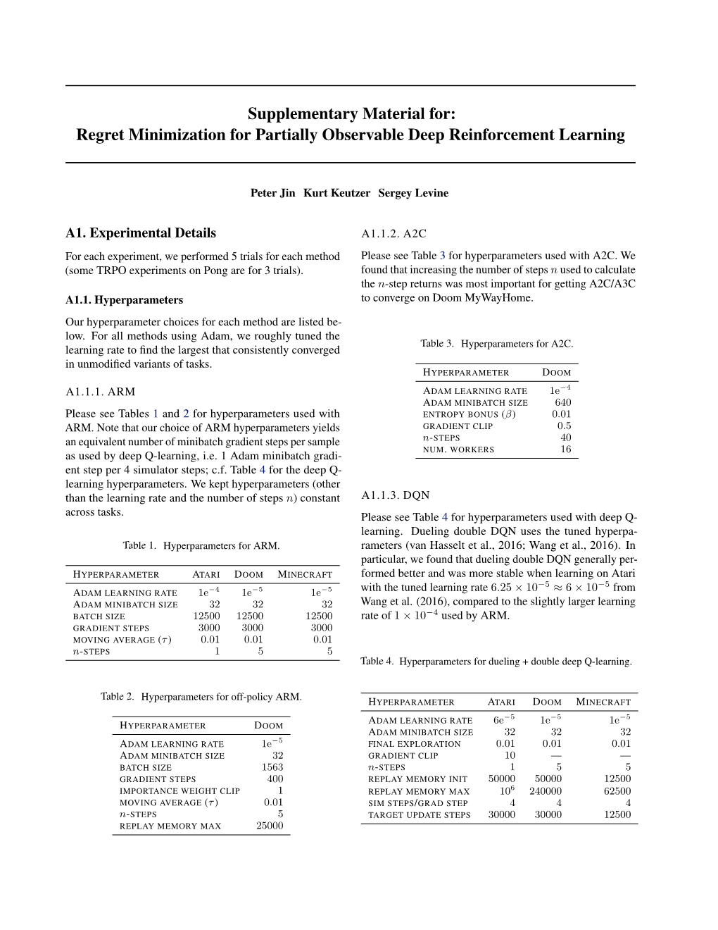 Regret Minimization for Partially Observable Deep Reinforcement Learning