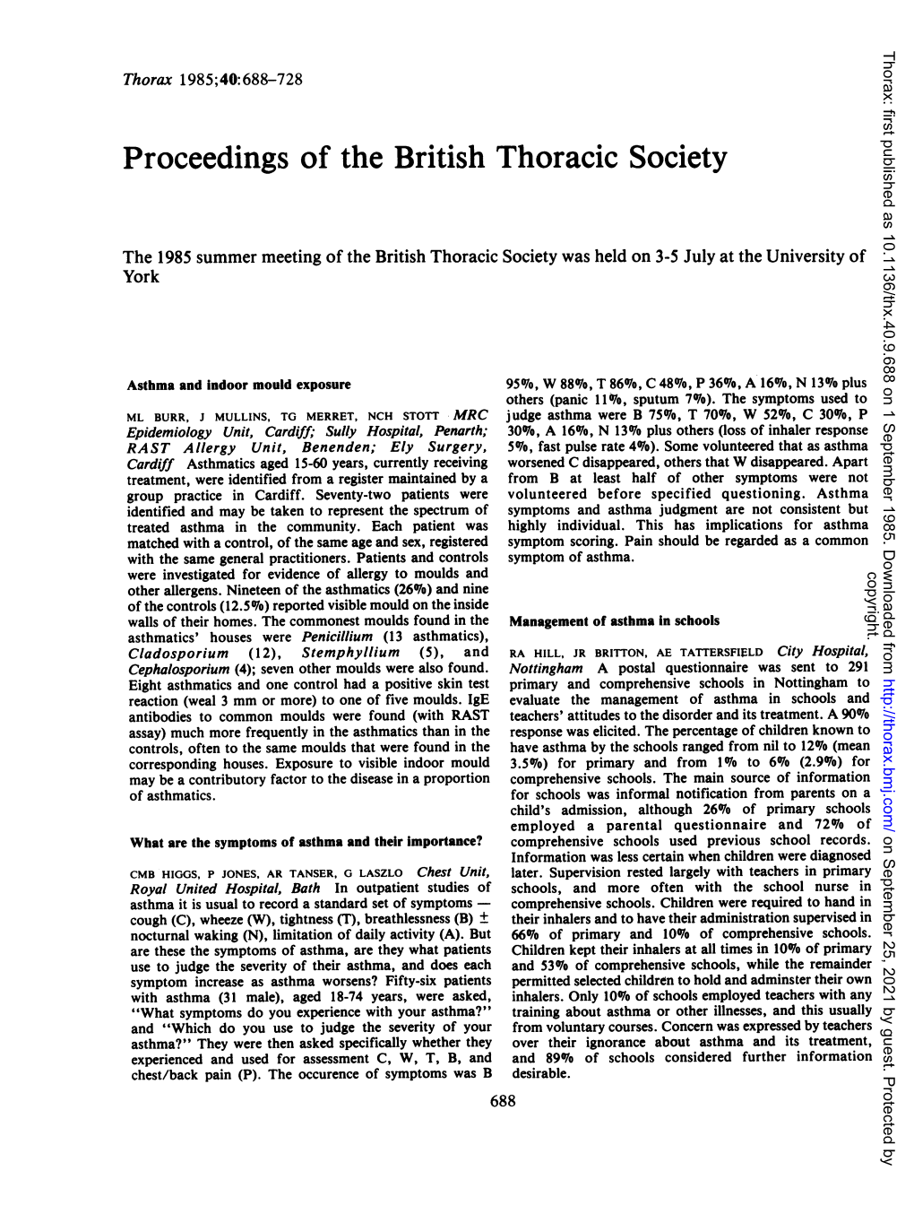 Proceedings of the British Thoracic Society