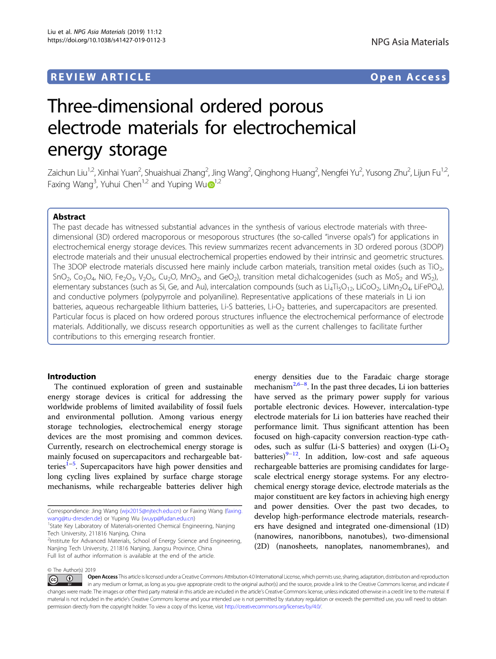 Three-Dimensional Ordered Porous Electrode Materials For