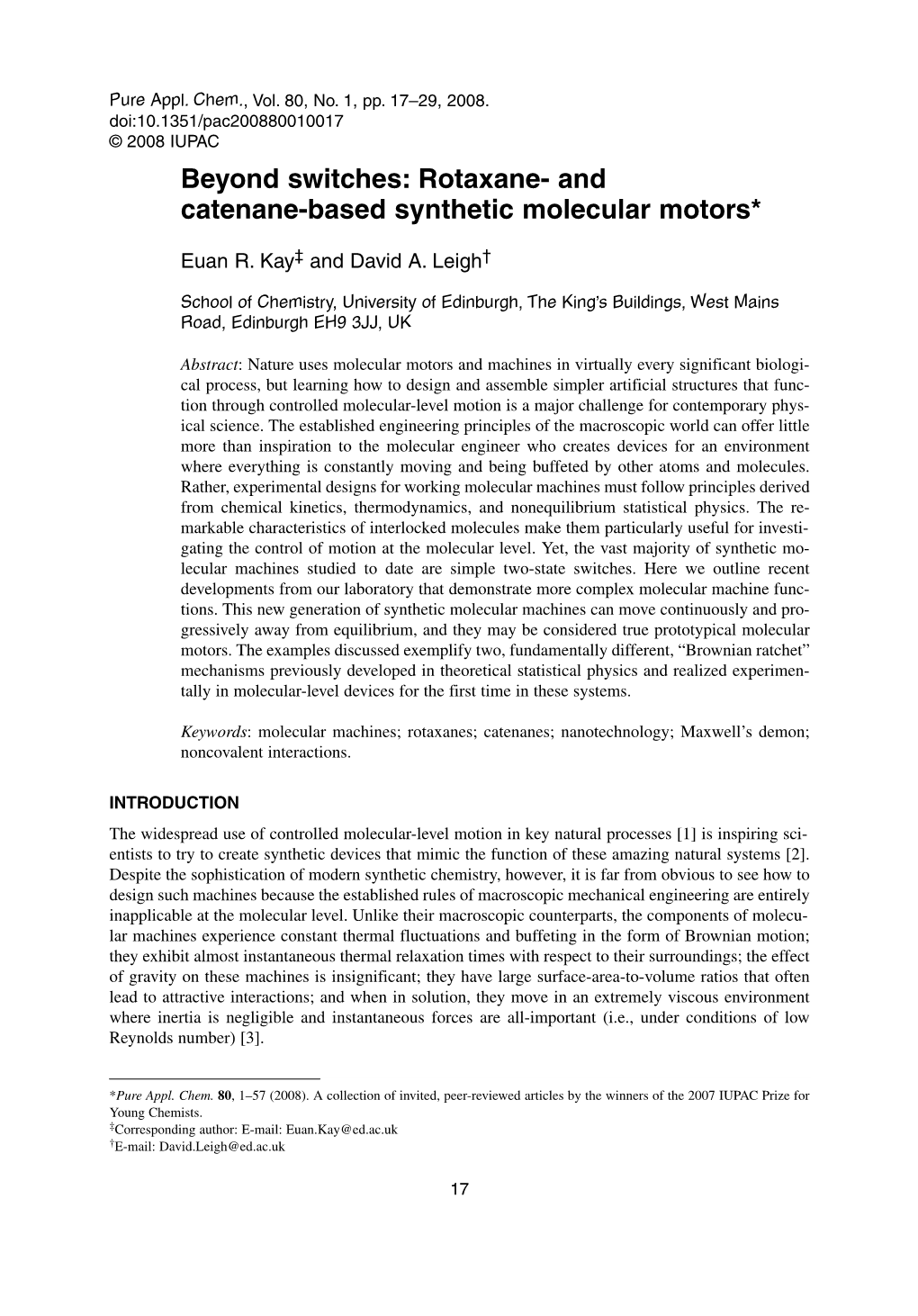 And Catenane-Based Synthetic Molecular Motors*