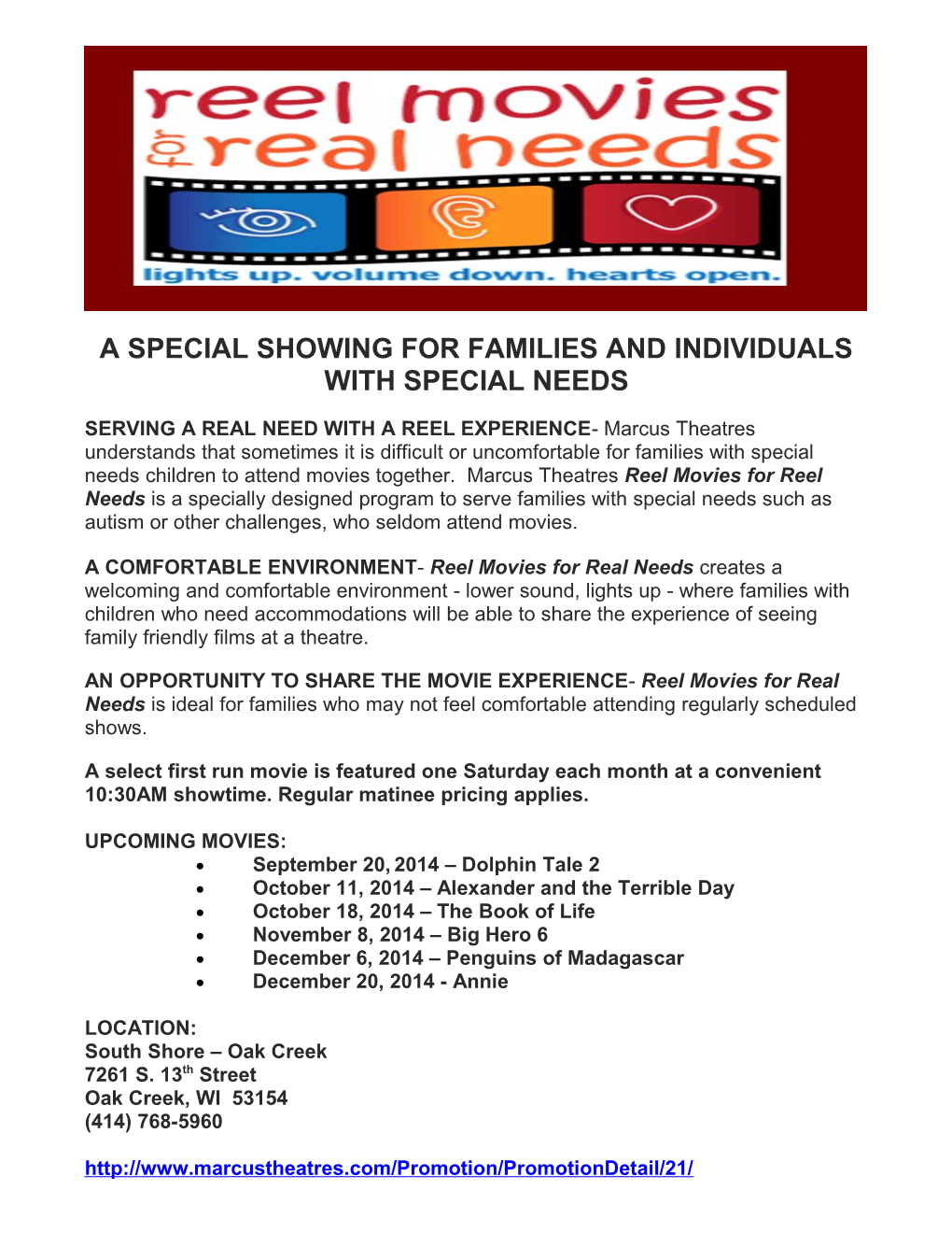 A Special Showing for Families and Individuals with Special Needs