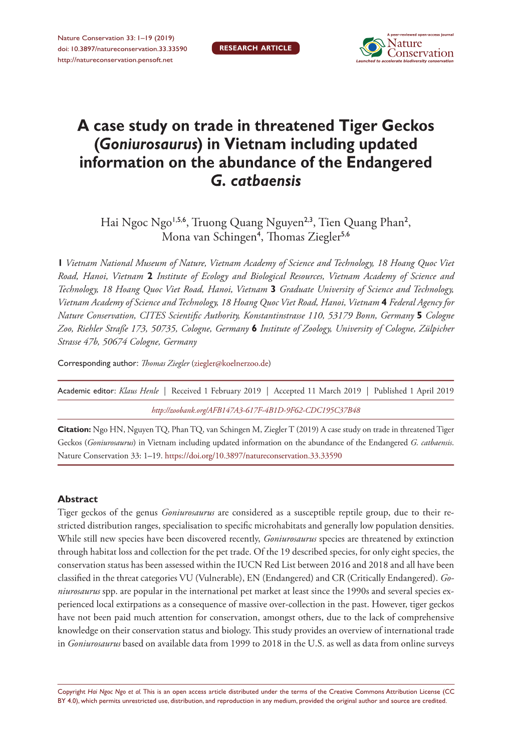 A Case Study on Trade in Threatened Tiger Geckos (Goniurosaurus) in Vietnam Including Updated Information on the Abundance of the Endangered G