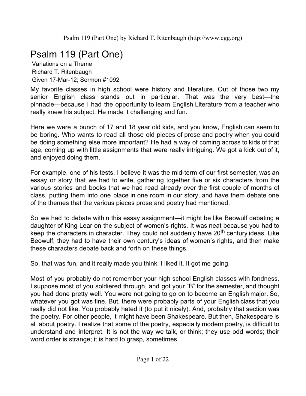 Psalm 119 (Part One) by Richard T