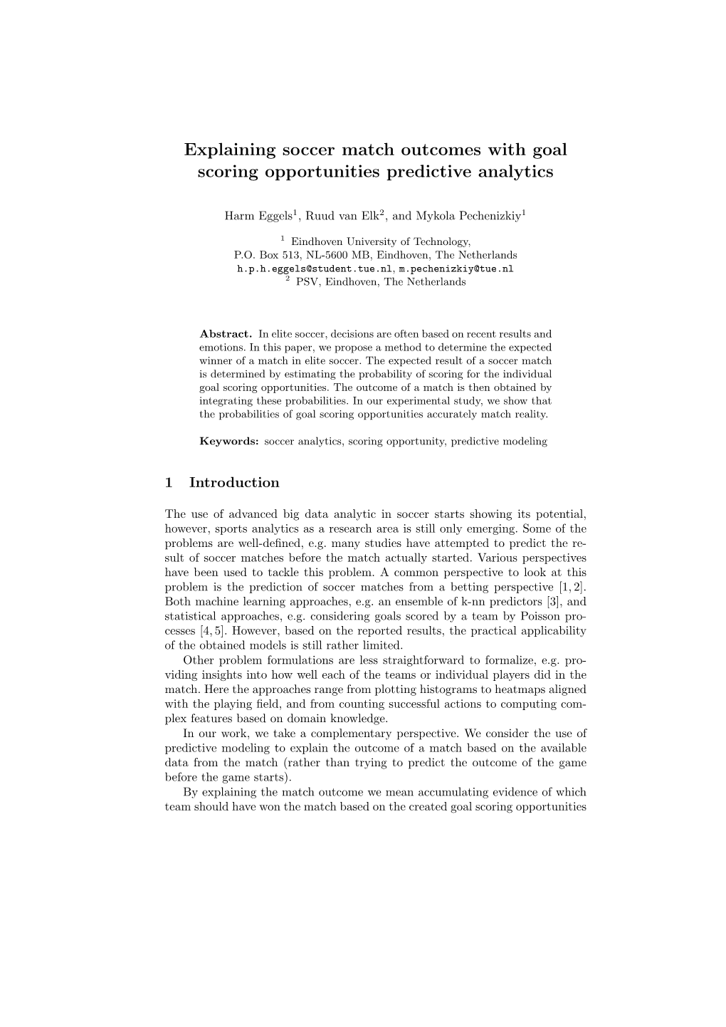 Explaining Soccer Match Outcomes with Goal Scoring Opportunities Predictive Analytics