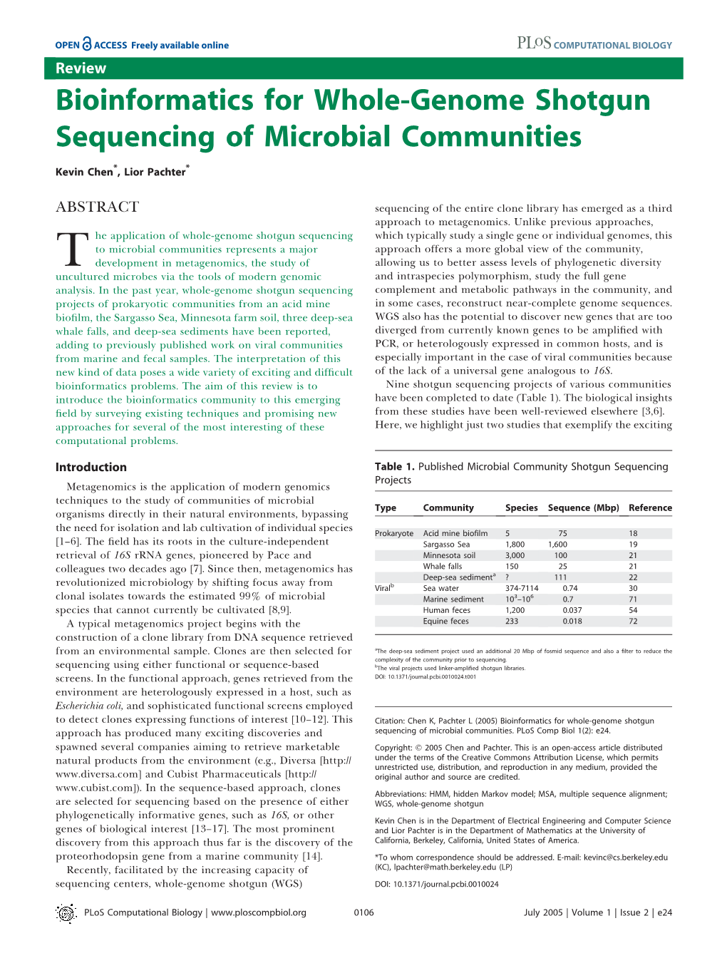 Bioinformatics for Whole-Genome Shotgun Sequencing of Microbial Communities