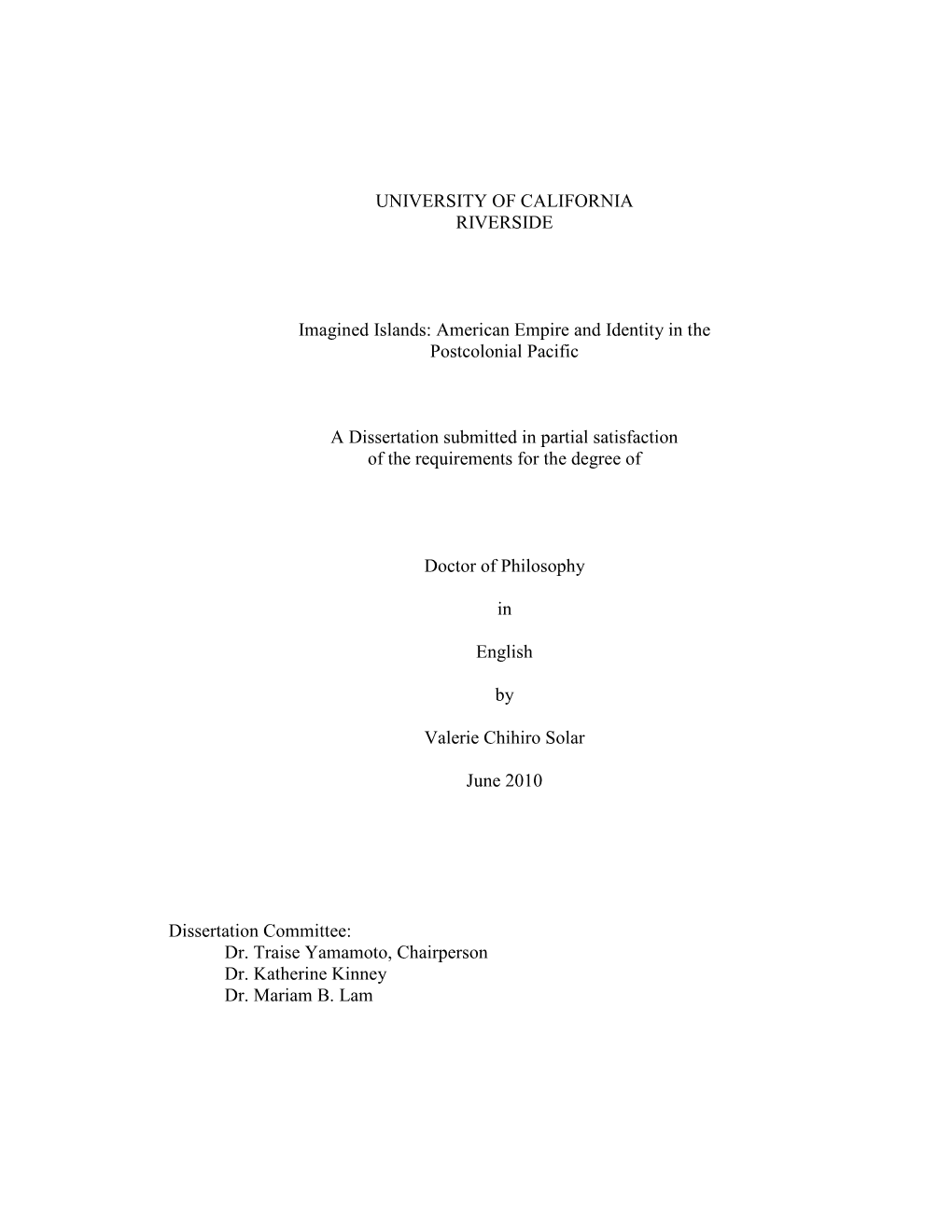 American Empire and Identity in the Postcolonial Pacific a Dissertation Su