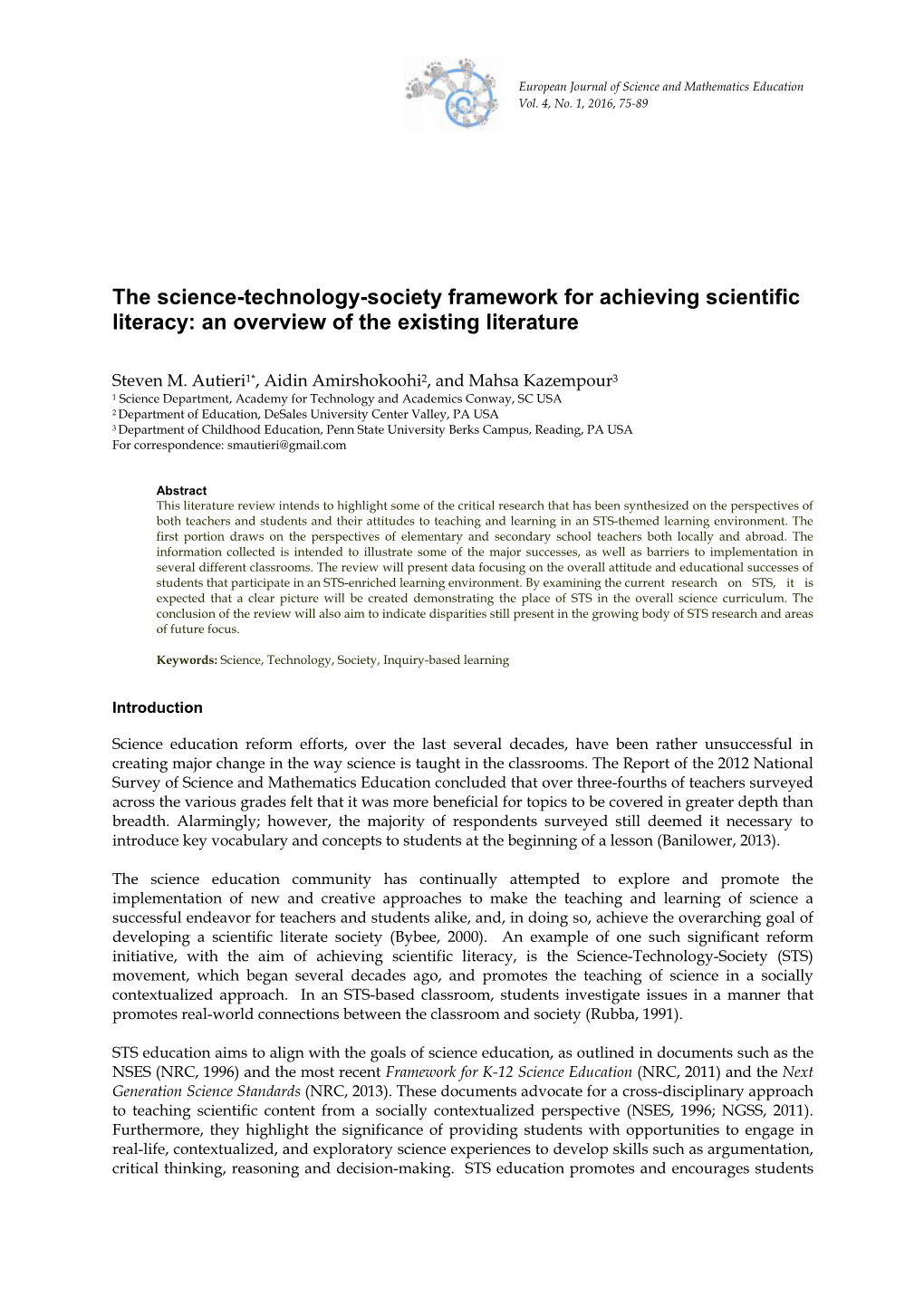 The Science-Technology-Society Framework for Achieving Scientific Literacy: an Overview of the Existing Literature