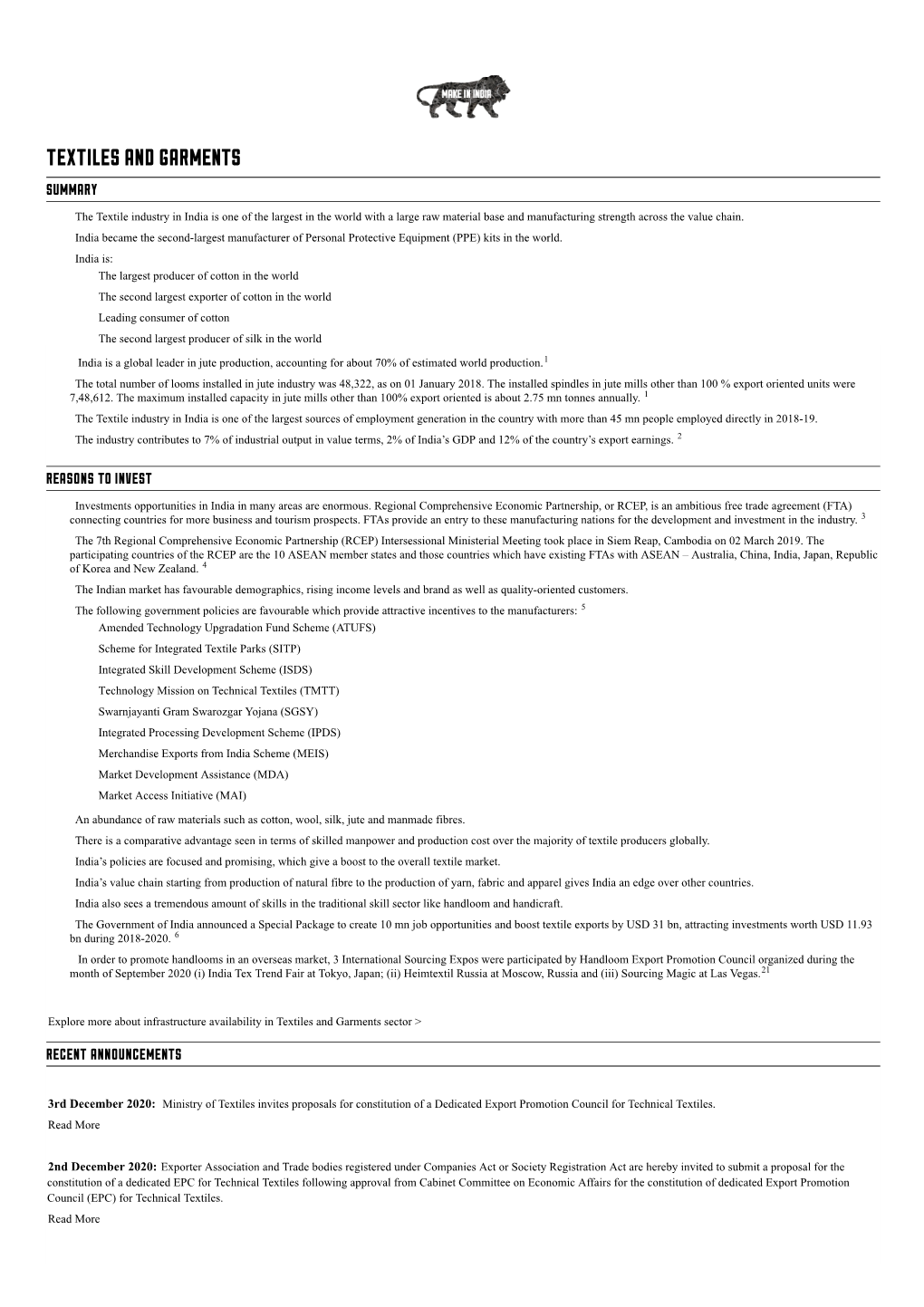 Textiles and Garments Summary