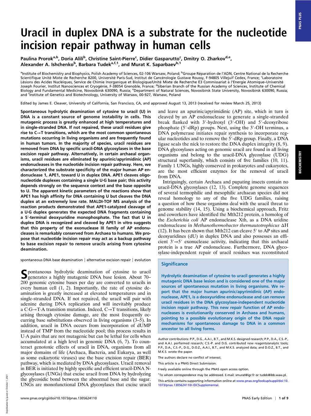 Uracil in Duplex DNA Is a Substrate for the Nucleotide Incision Repair