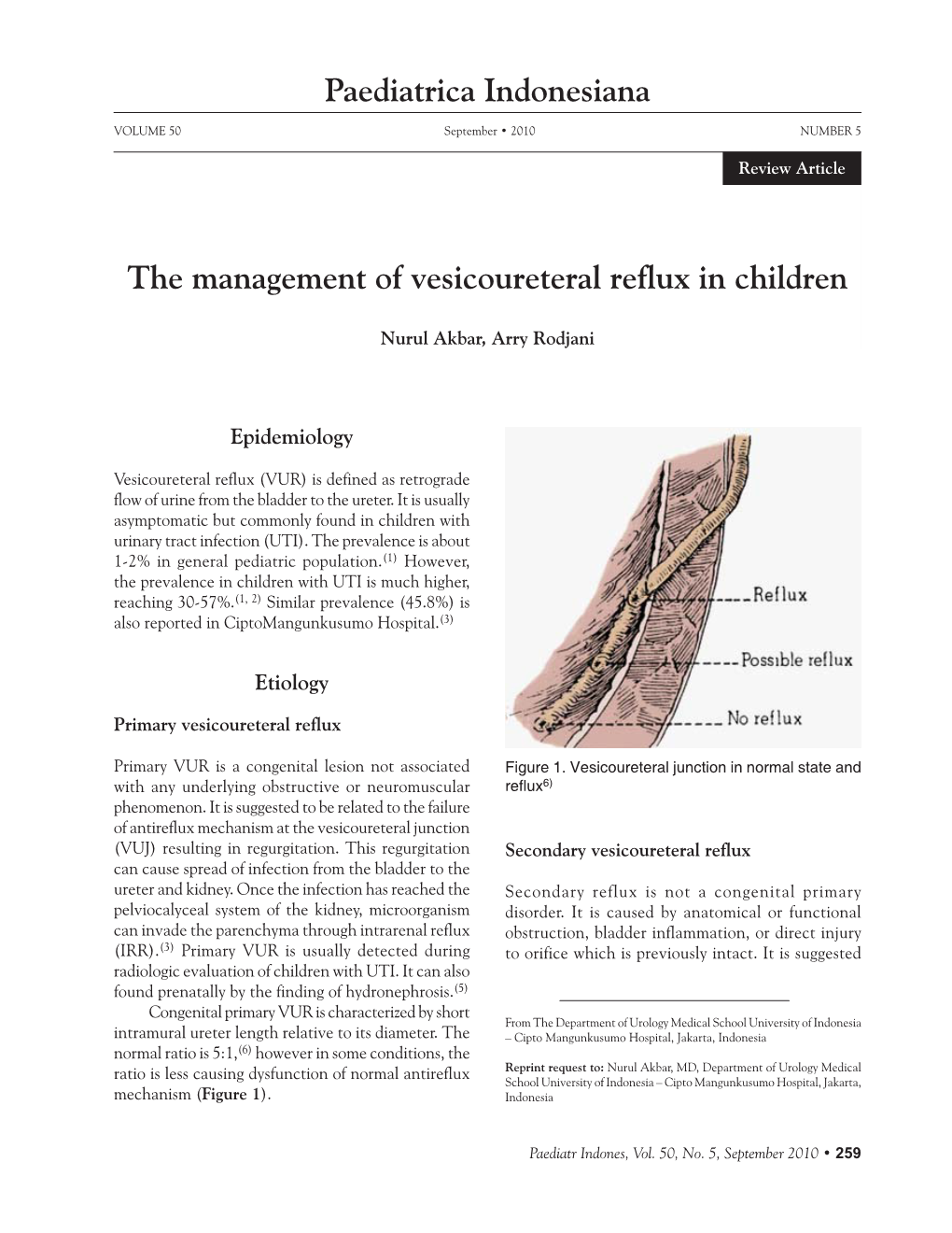 Paediatrica Indonesiana the Management of Vesicoureteral