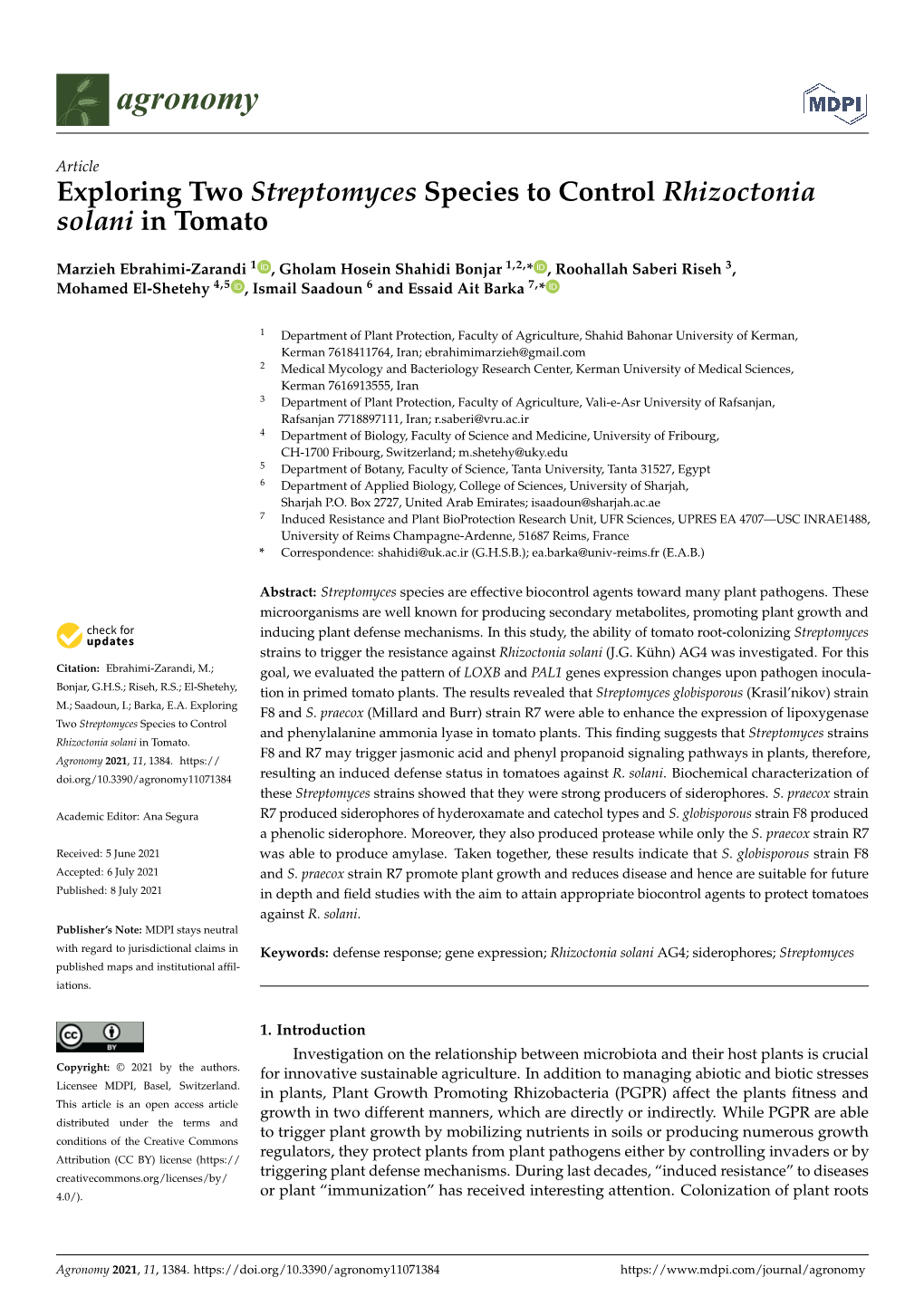 Exploring Two Streptomyces Species to Control Rhizoctonia Solani in Tomato