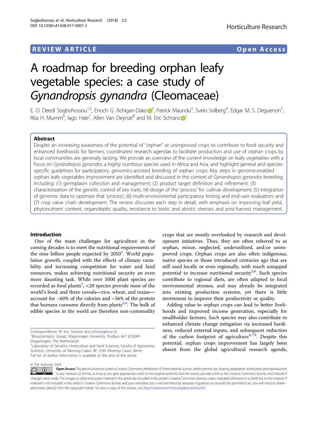 A Roadmap for Breeding Orphan Leafy Vegetable Species