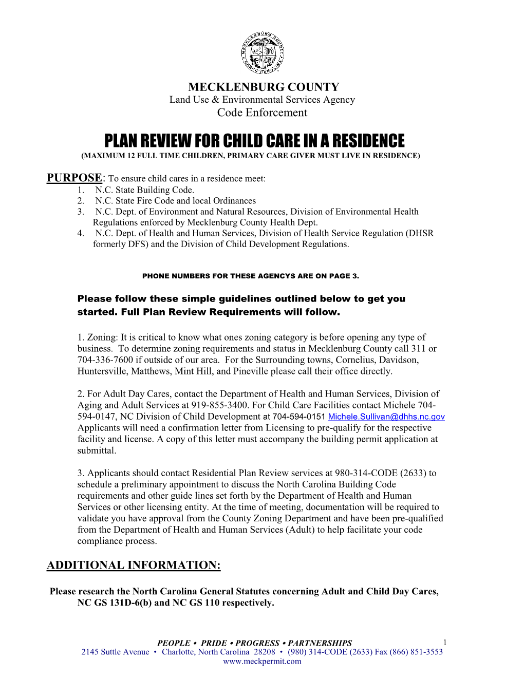 Plan Review for Child Care in a Residence (Maximum 12 Full Time Children, Primary Care Giver Must Live in Residence)