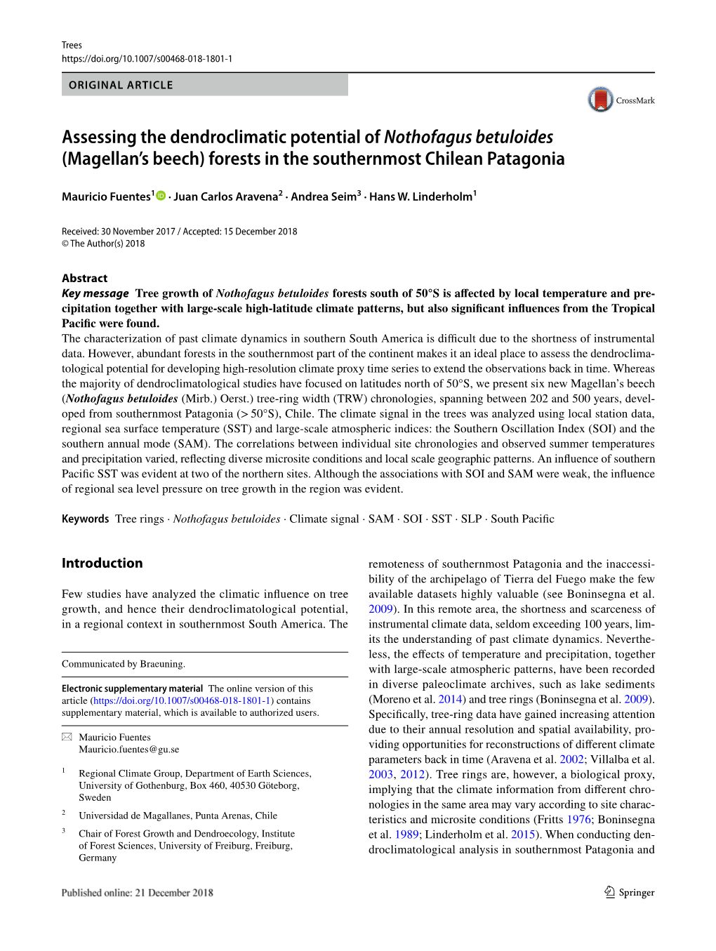 Assessing the Dendroclimatic Potential of Nothofagus Betuloides (Magellan’S Beech) Forests in the Southernmost Chilean Patagonia