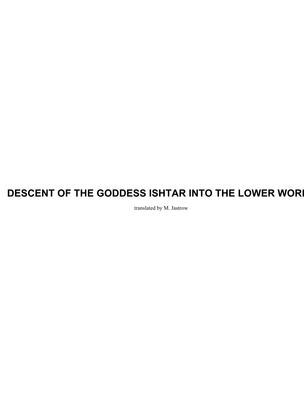 Descent of the Goddess Ishtar Into the Lower World