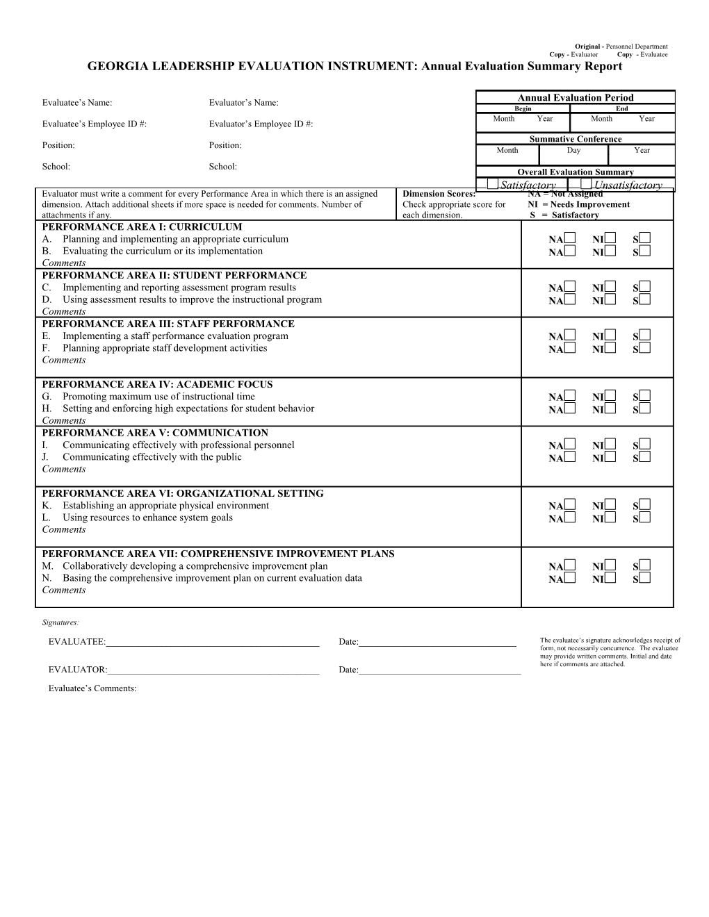 GEORGIA LEADERSHIP EVALUATION INSTRUMENT: Annual Evaluation Summary Report