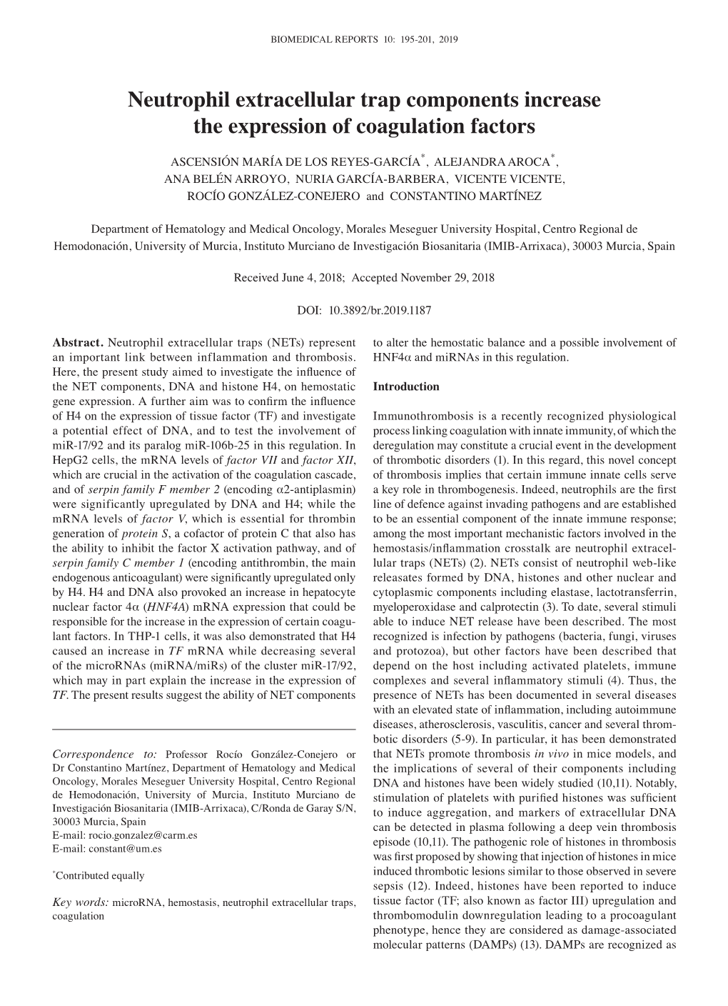 Neutrophil Extracellular Trap Components Increase the Expression of Coagulation Factors