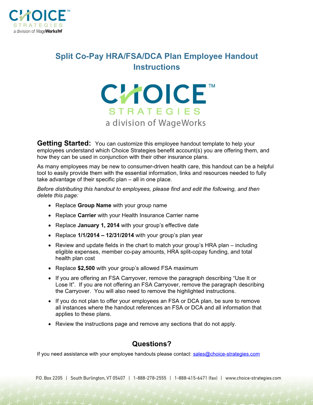 Split Co-Pay HRA/FSA/DCA Plan Employee Handout Instructions