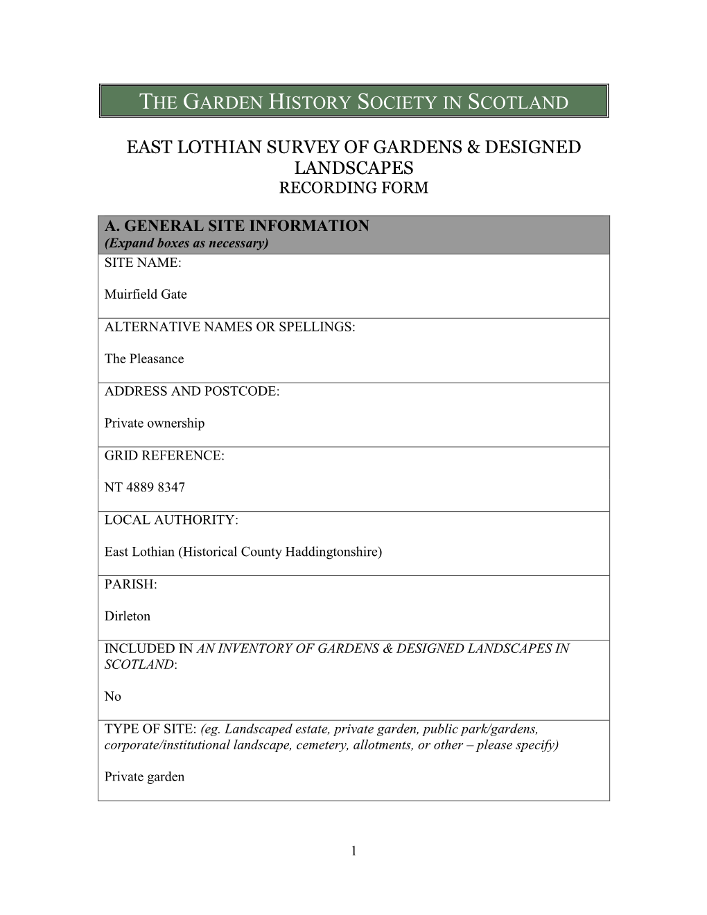 East Lothian Survey of Gardens & Designed Landscapes