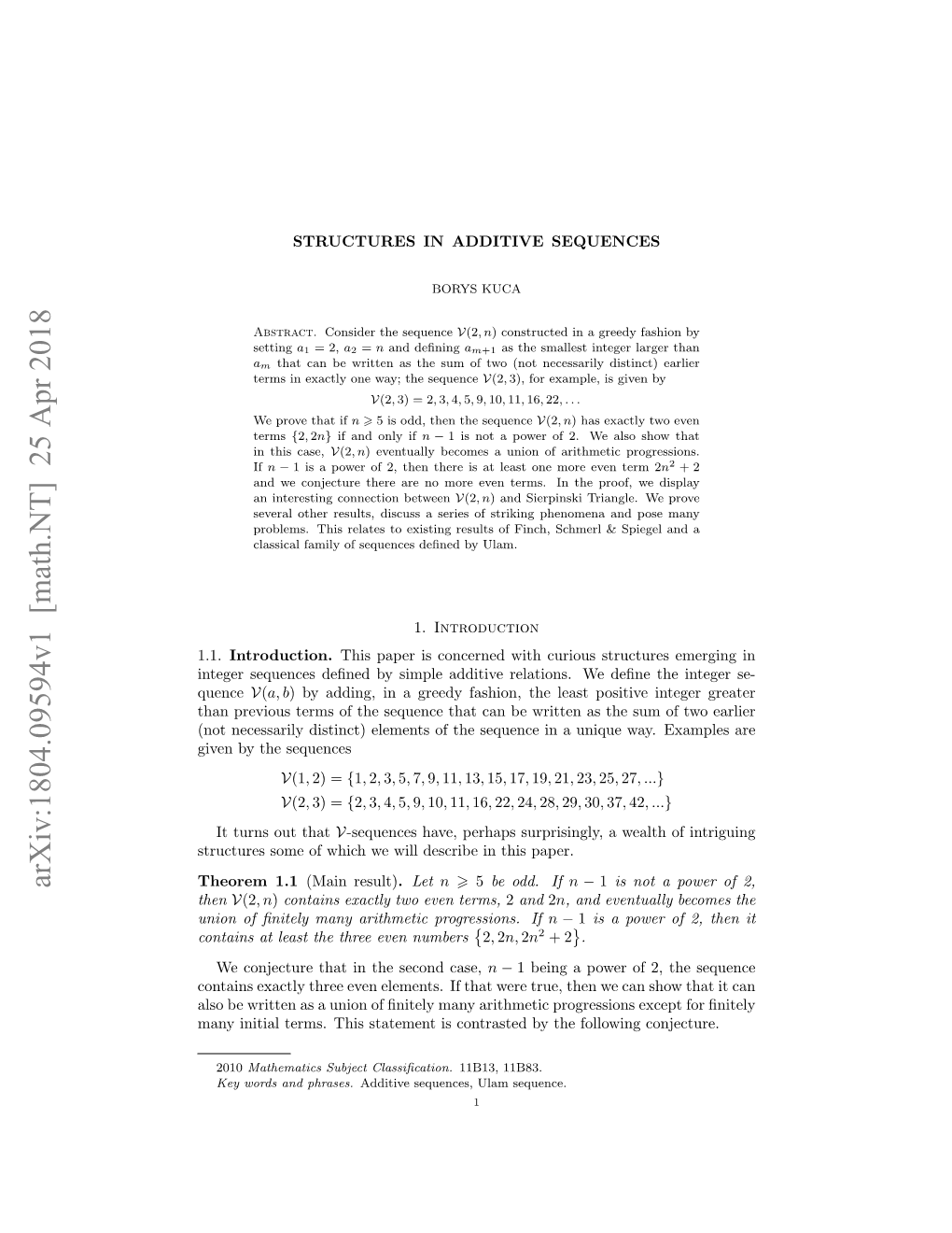 Structures in Additive Sequences