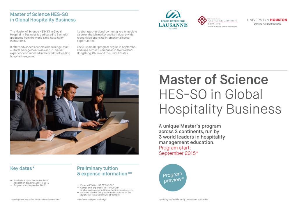 Master of Science HES-SO in Global Hospitality Business