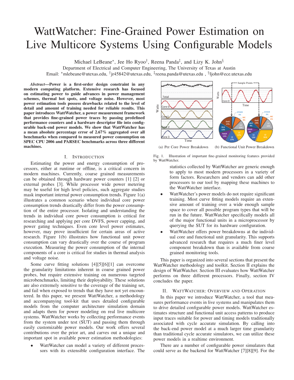 Wattwatcher: Fine-Grained Power Estimation on Live Multicore Systems Using Conﬁgurable Models