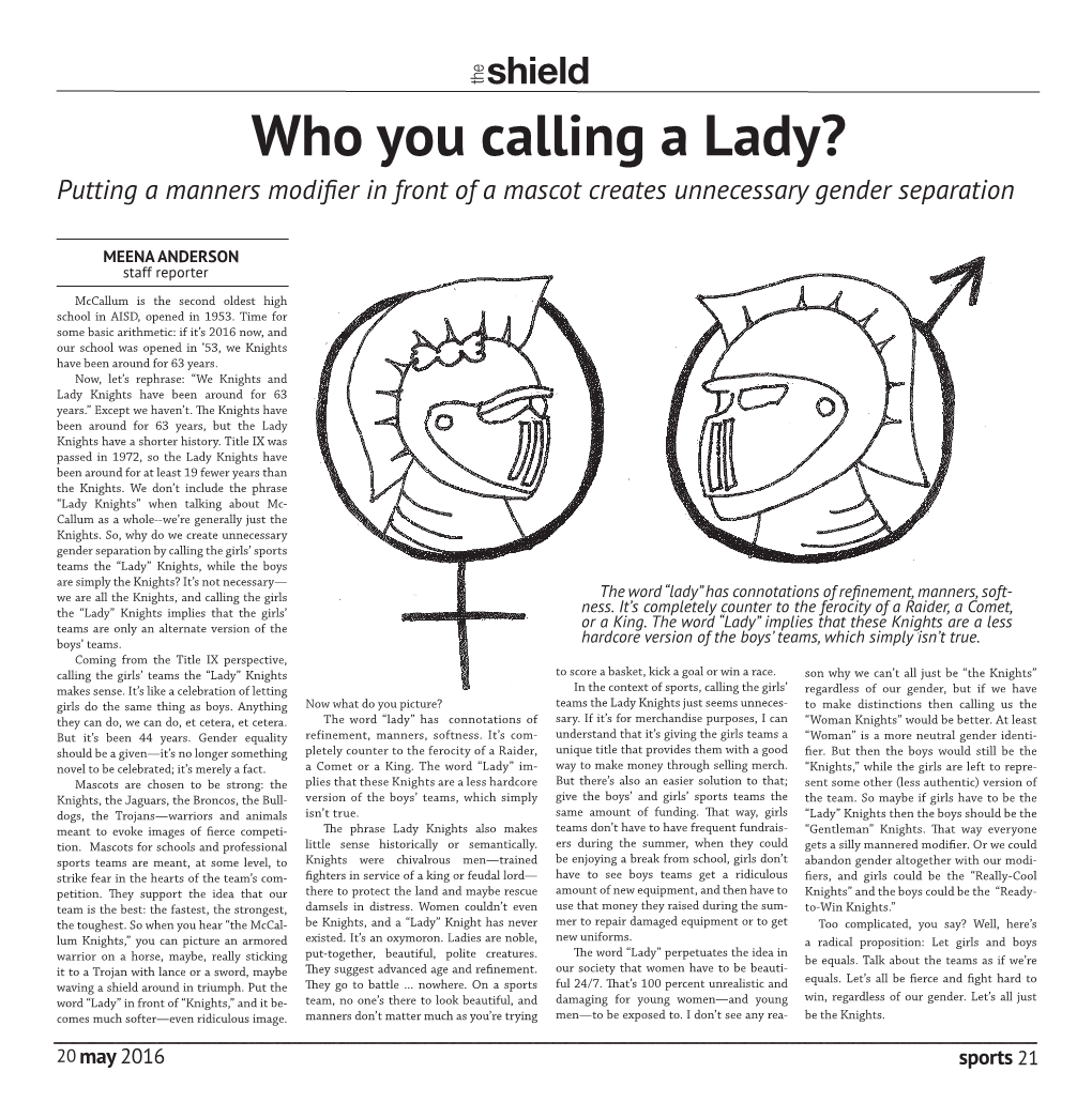 Who You Calling a Lady? Putting a Manners Modifier in Front of a Mascot Creates Unnecessary Gender Separation