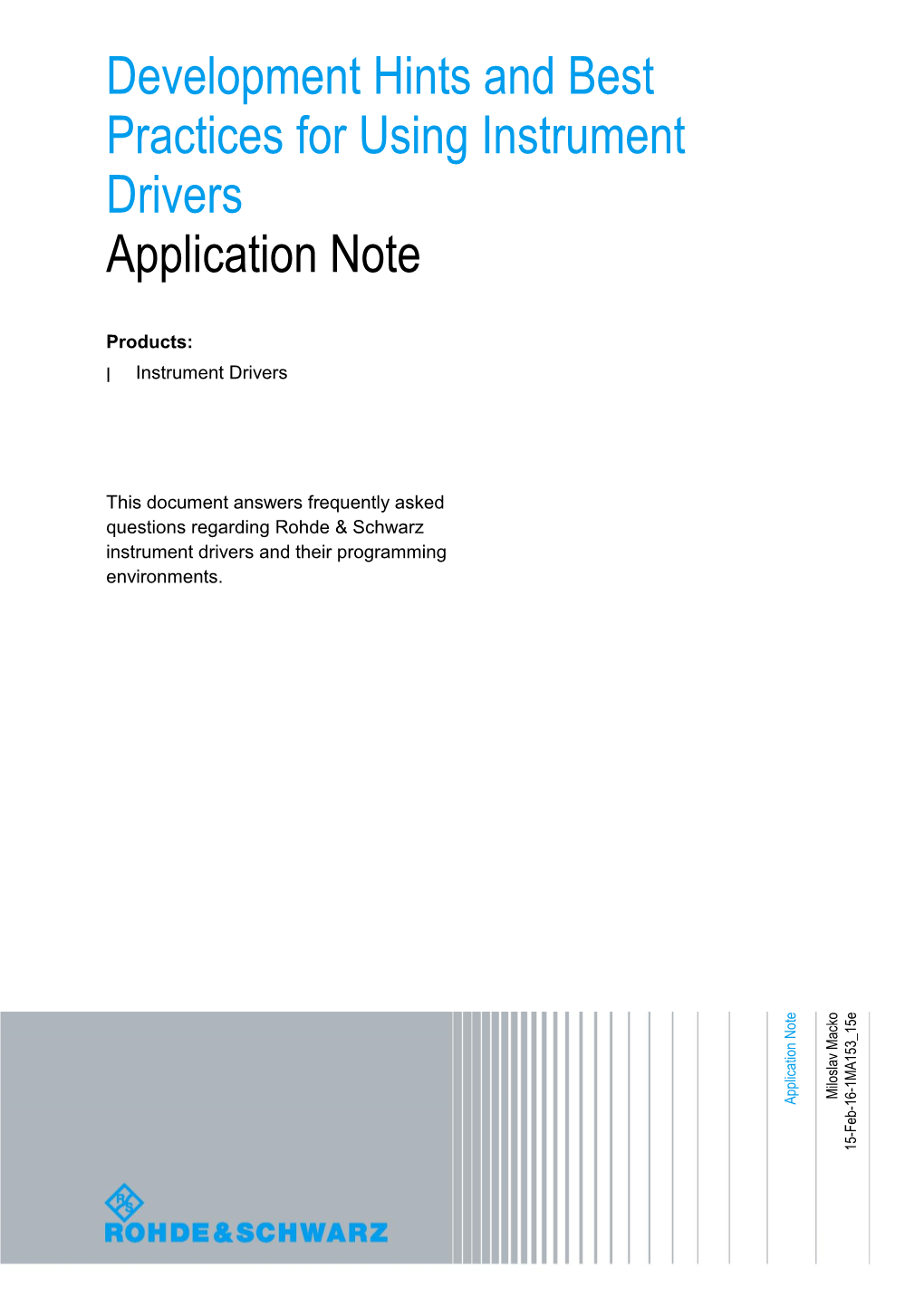 Development Hints and Best Practices for Using Instrument Drivers Application Note
