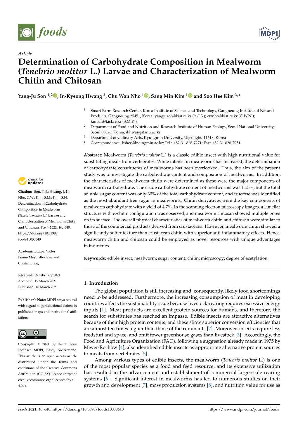 Larvae and Characterization of Mealworm Chitin and Chitosan