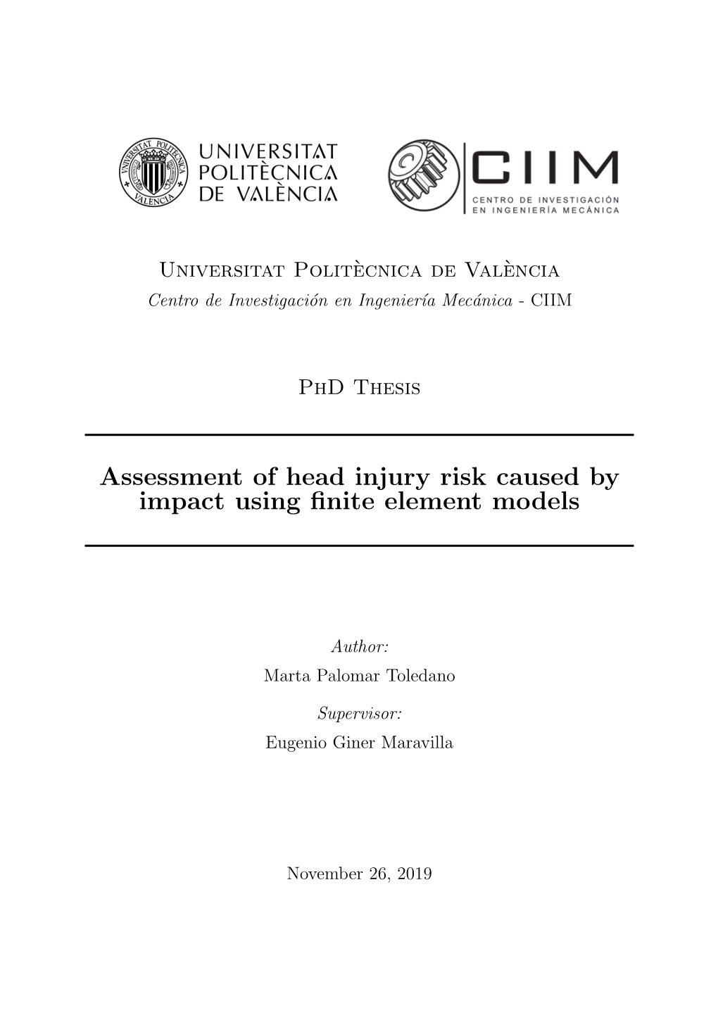 Assessment of Head Injury Risk Caused by Impact Using Finite Element