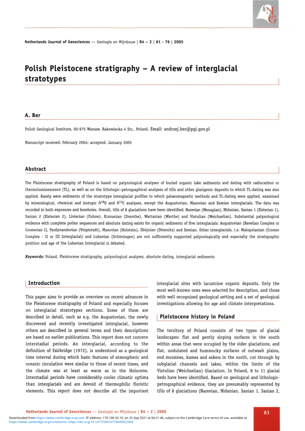 Polish Pleistocene Stratigraphy - a Review of Interglacial Stratotypes