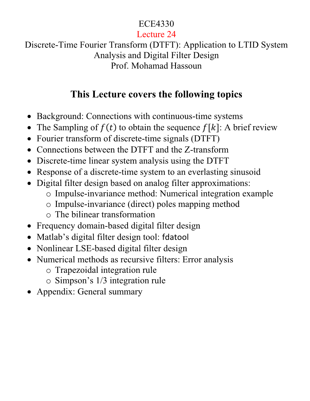This Lecture Covers the Following Topics