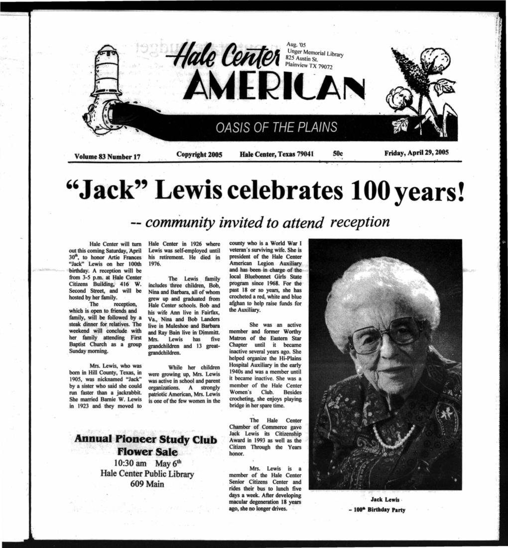 Jack" Lewisceleb·Rates Looyears! Community Invited to Attend Reception