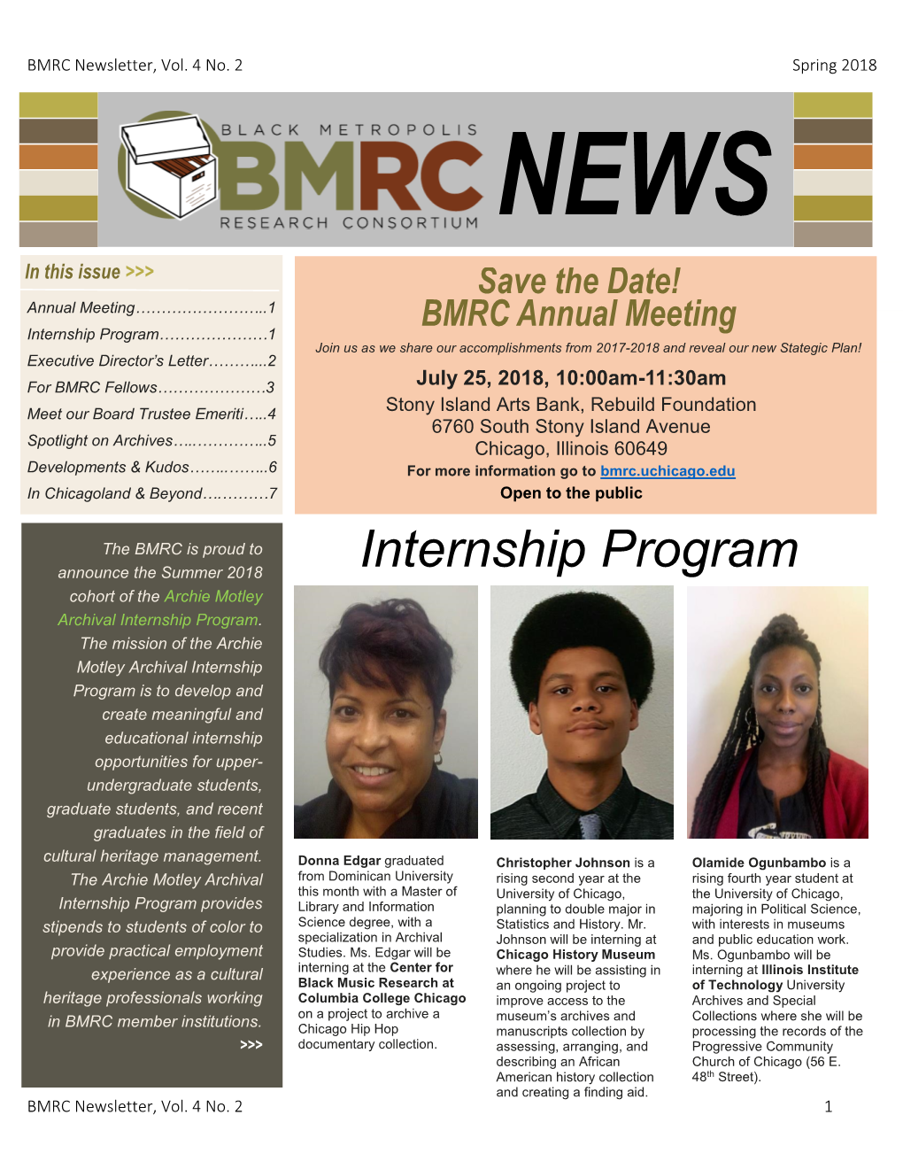 BMRC Spring 2018 Newsletter