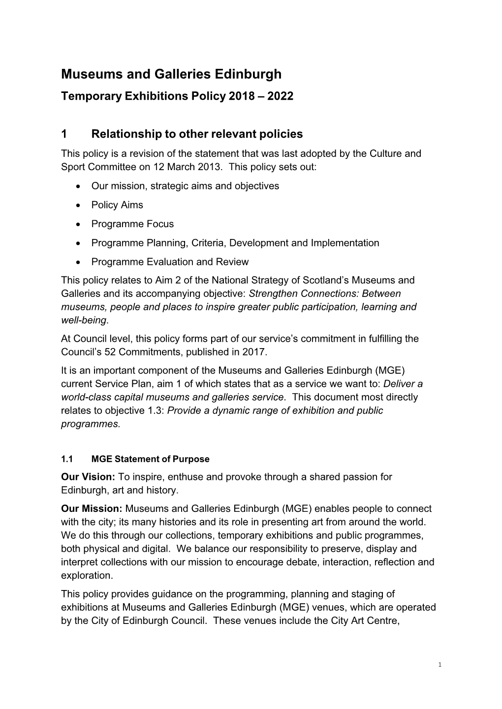 Museums and Galleries Edinburgh Temporary Exhibitions Policy.Docx
