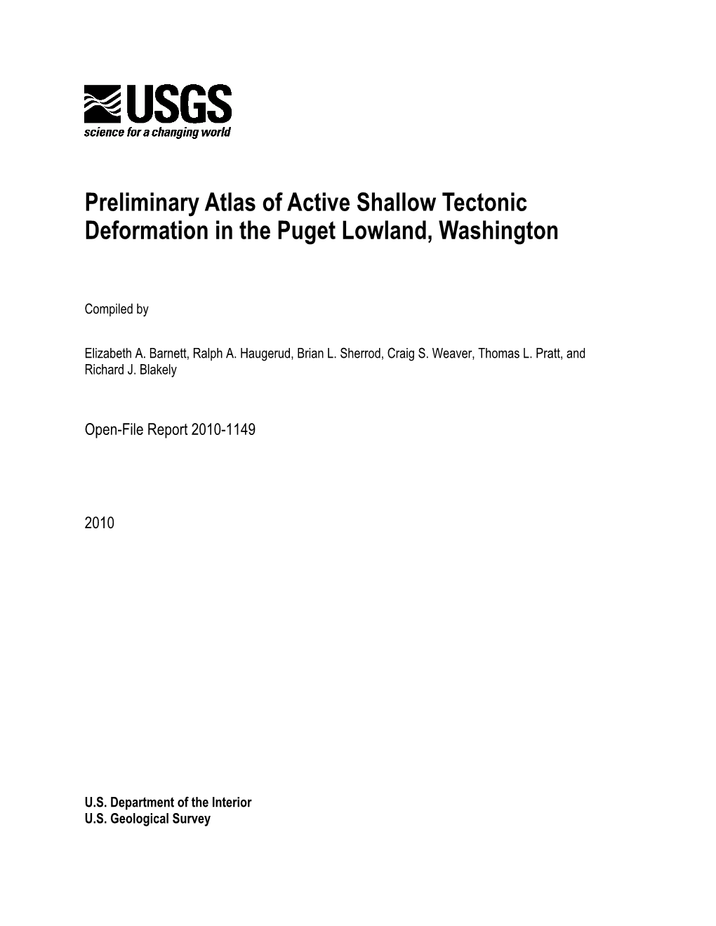 Preliminary Atlas of Active Shallow Tectonic Deformation in the Puget Lowland, Washington