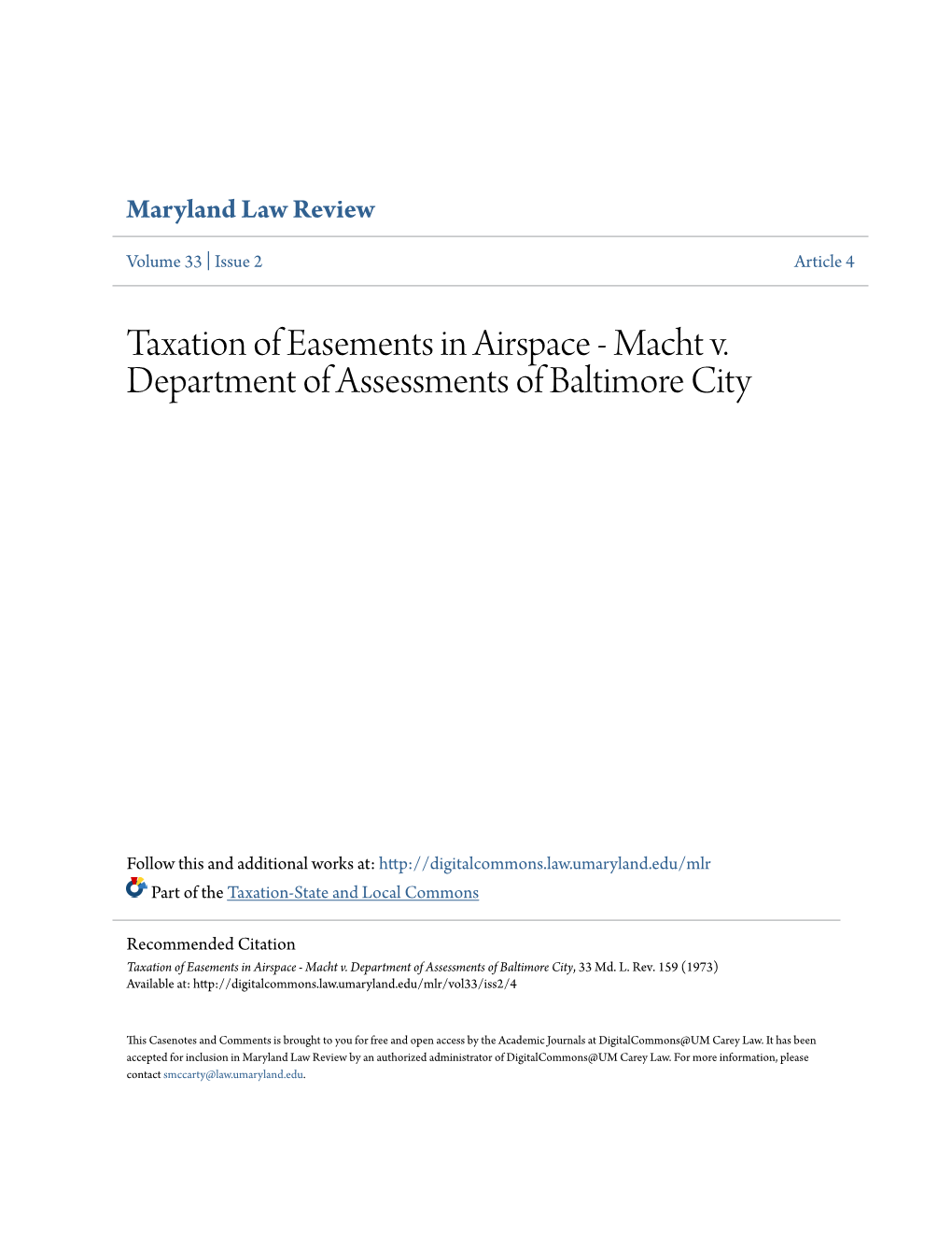 Taxation of Easements in Airspace - Macht V