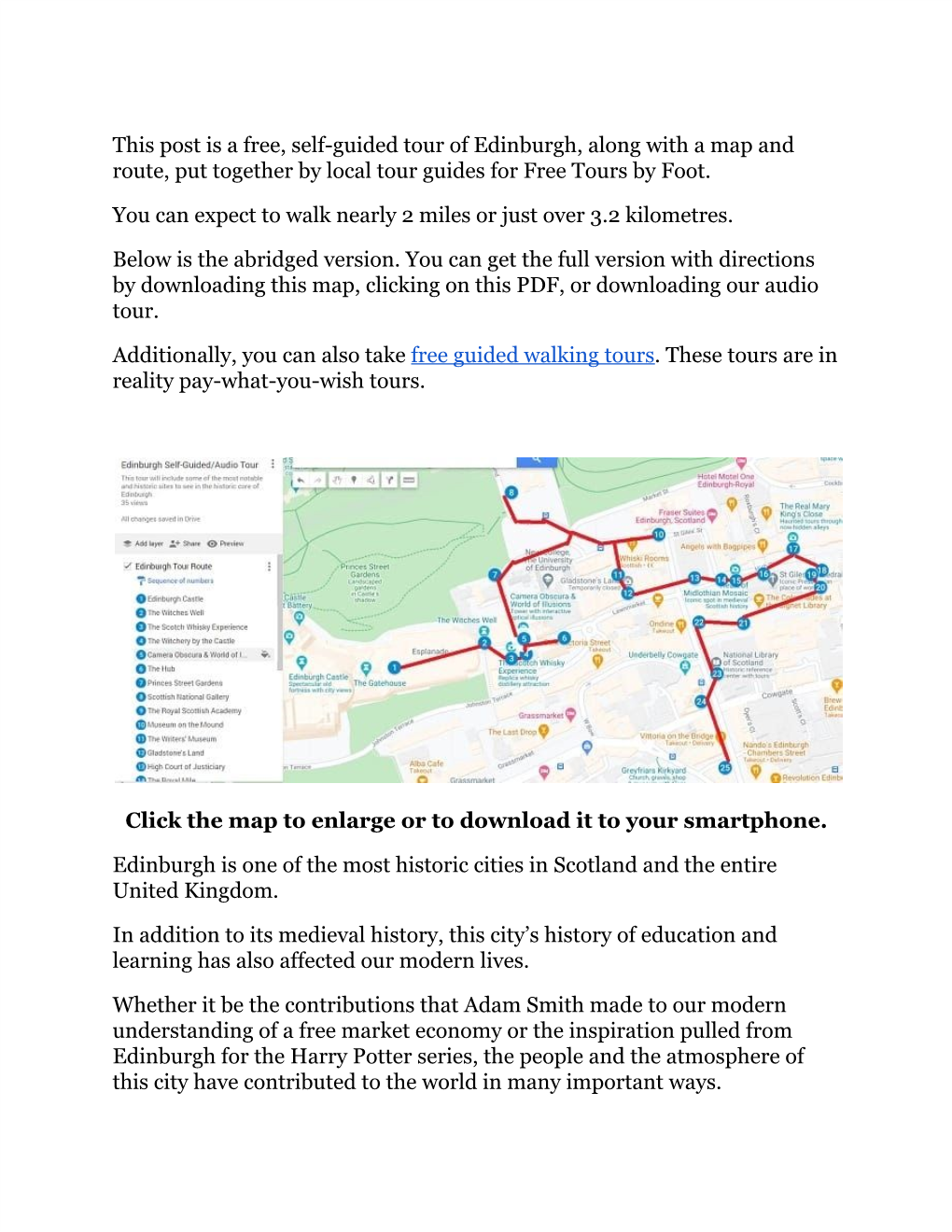 This Post Is a Free, Self-Guided Tour of Edinburgh, Along with a Map and Route, Put Together by Local Tour Guides for Free Tours by Foot