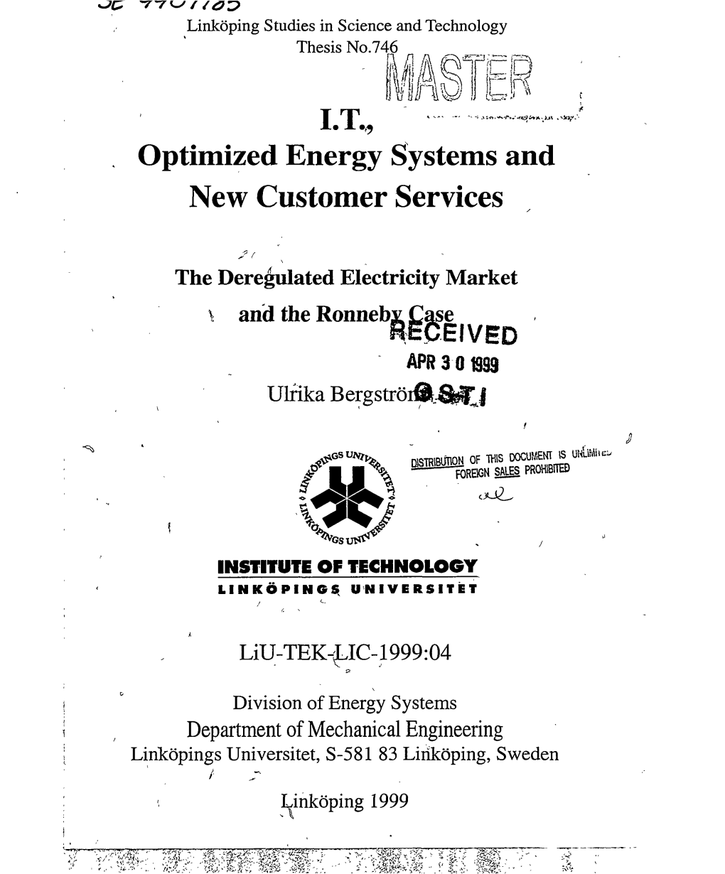 I.T., Optimized Energy Systems and New Customer Services