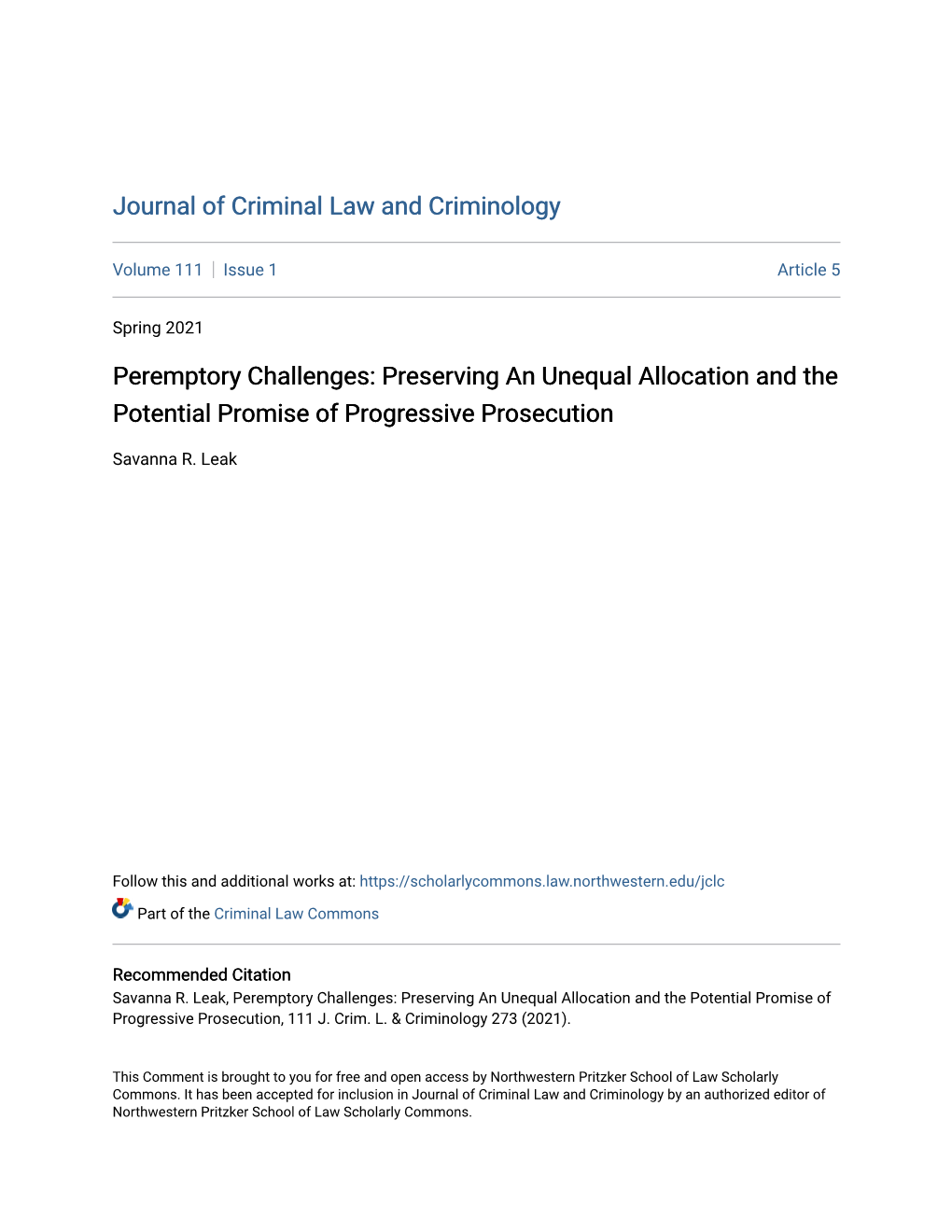 Peremptory Challenges: Preserving an Unequal Allocation and the Potential Promise of Progressive Prosecution