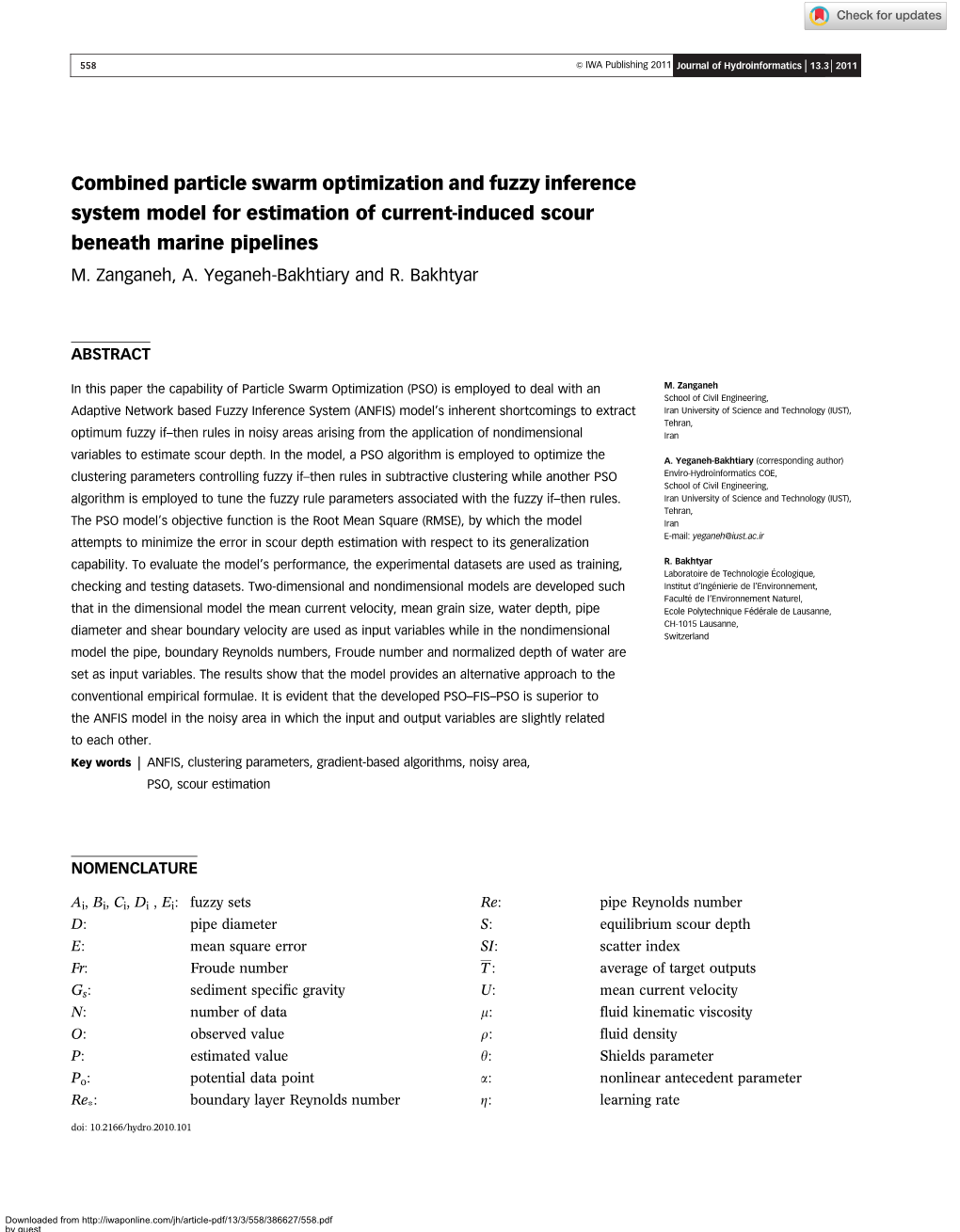 Combined Particle Swarm Optimization and Fuzzy Inference System Model for Estimation of Current-Induced Scour Beneath Marine Pipelines M