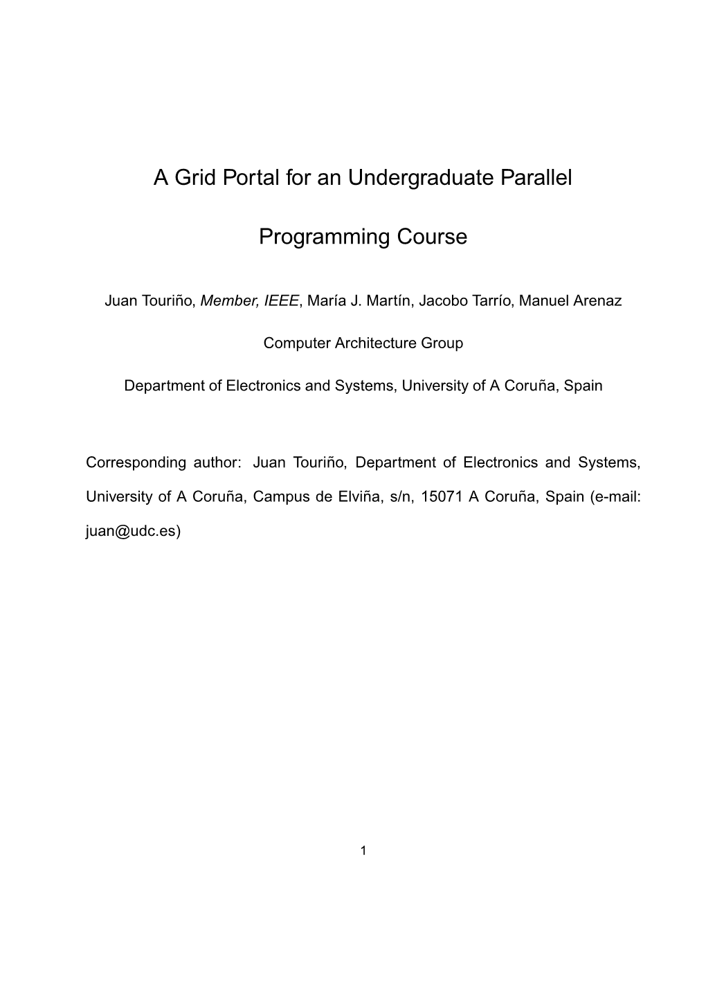 A Grid Portal for an Undergraduate Parallel Programming Course