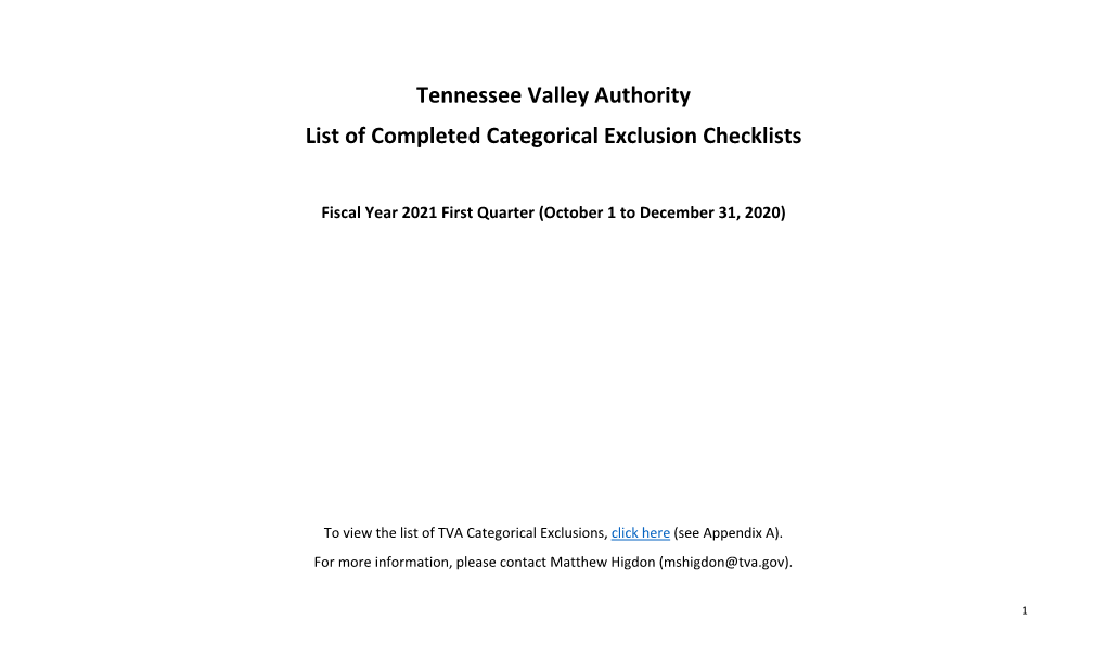 TVA List of Completed Cecs FY21 First Quarter