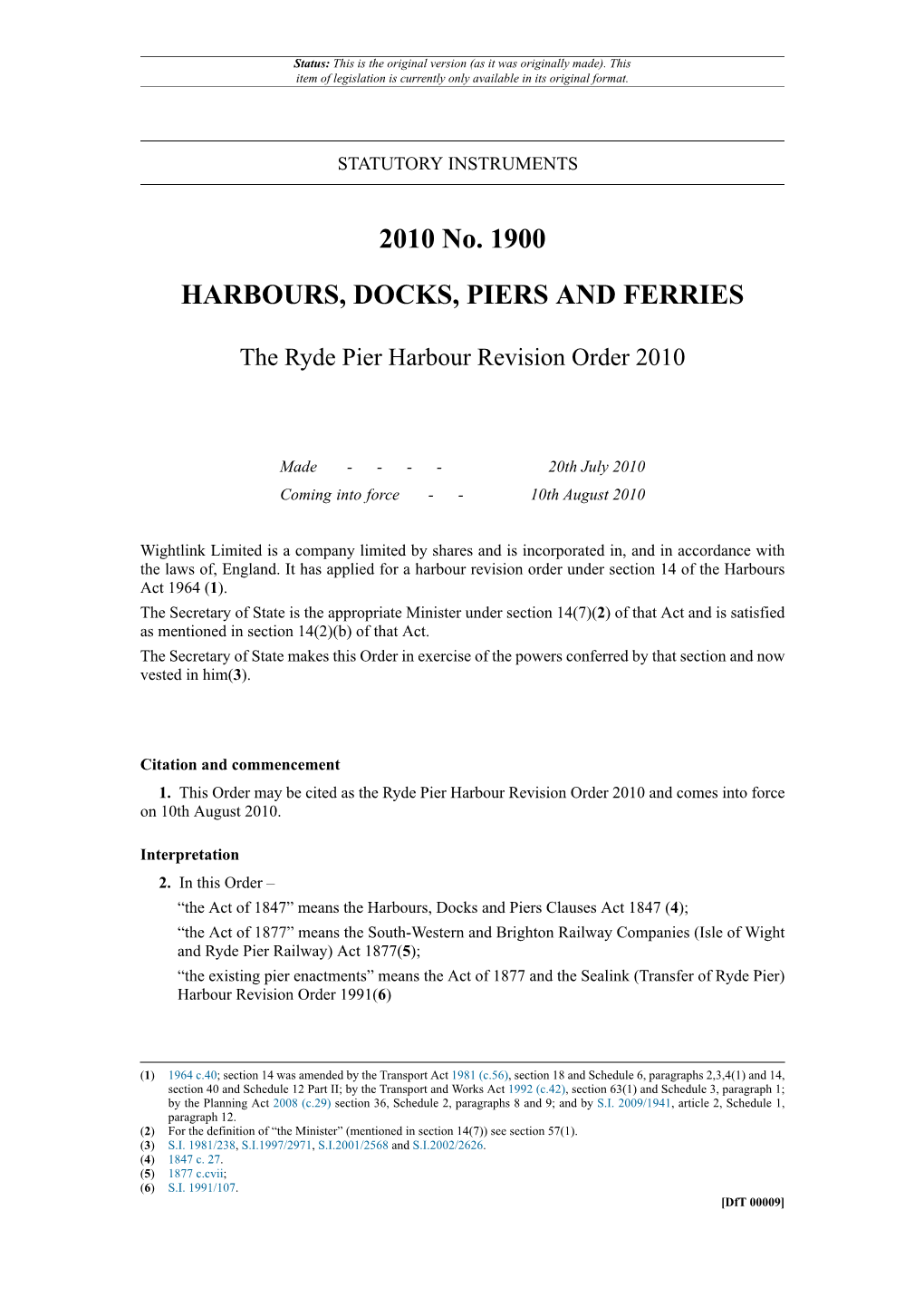 The Ryde Pier Harbour Revision Order 2010