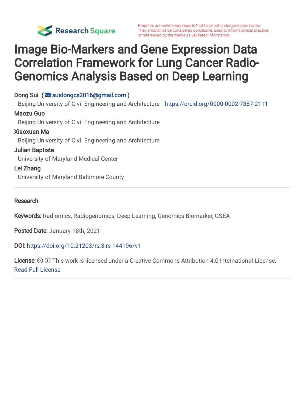 Image Bio-Markers and Gene Expression Data Correlation Framework for Lung Cancer Radio- Genomics Analysis Based on Deep Learning